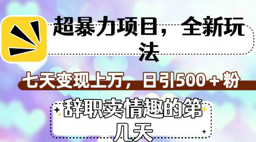 超暴利项目，全新玩法（辞职卖情趣的第几天），七天变现上万，日引500+粉瀚萌资源网-网赚网-网赚项目网-虚拟资源网-国学资源网-易学资源网-本站有全网最新网赚项目-易学课程资源-中医课程资源的在线下载网站！瀚萌资源网