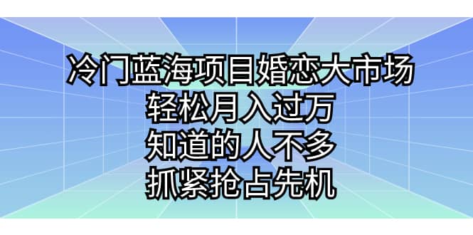 冷门蓝海项目婚恋大市场，轻松月入过万，知道的人不多，抓紧抢占先机瀚萌资源网-网赚网-网赚项目网-虚拟资源网-国学资源网-易学资源网-本站有全网最新网赚项目-易学课程资源-中医课程资源的在线下载网站！瀚萌资源网