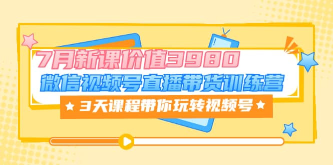 微信视频号直播带货训练营，3天课程带你玩转视频号：7月新课价值3980瀚萌资源网-网赚网-网赚项目网-虚拟资源网-国学资源网-易学资源网-本站有全网最新网赚项目-易学课程资源-中医课程资源的在线下载网站！瀚萌资源网