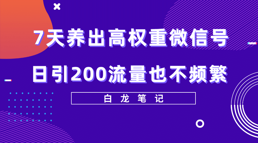 7天养出高权重微信号，日引200流量也不频繁，方法价值3680元瀚萌资源网-网赚网-网赚项目网-虚拟资源网-国学资源网-易学资源网-本站有全网最新网赚项目-易学课程资源-中医课程资源的在线下载网站！瀚萌资源网