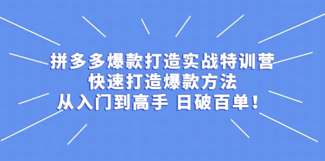 拼多多爆款打造实战特训营：快速打造爆款方法，从入门到高手 日破百单瀚萌资源网-网赚网-网赚项目网-虚拟资源网-国学资源网-易学资源网-本站有全网最新网赚项目-易学课程资源-中医课程资源的在线下载网站！瀚萌资源网