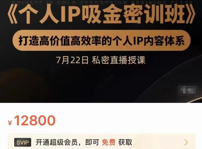 个人IP吸金密训班，打造高价值高效率的个人IP内容体系（价值12800元）瀚萌资源网-网赚网-网赚项目网-虚拟资源网-国学资源网-易学资源网-本站有全网最新网赚项目-易学课程资源-中医课程资源的在线下载网站！瀚萌资源网