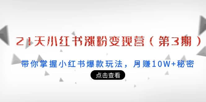 21天小红书涨粉变现营（第3期）：带你掌握小红书爆款玩法，月赚10W+秘密瀚萌资源网-网赚网-网赚项目网-虚拟资源网-国学资源网-易学资源网-本站有全网最新网赚项目-易学课程资源-中医课程资源的在线下载网站！瀚萌资源网