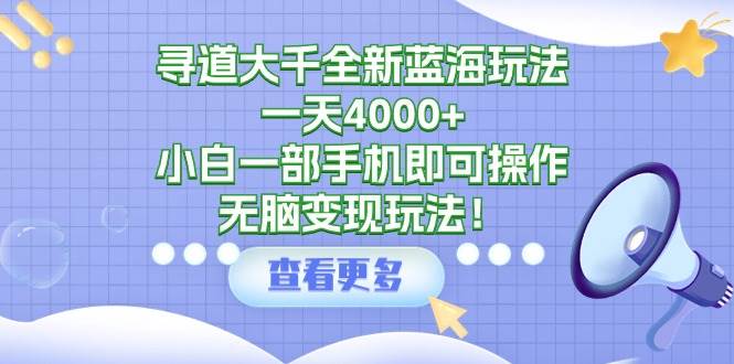 寻道大千全新蓝海玩法，一天4000+，小白一部手机即可操作，无脑变现玩法！瀚萌资源网-网赚网-网赚项目网-虚拟资源网-国学资源网-易学资源网-本站有全网最新网赚项目-易学课程资源-中医课程资源的在线下载网站！瀚萌资源网