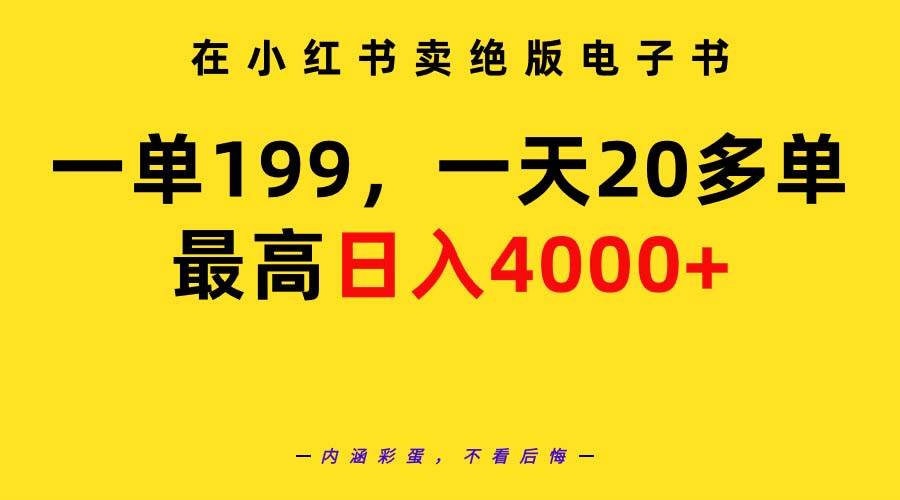 在小红书卖绝版电子书，一单199 一天最多搞20多单，最高日入4000+教程+资料瀚萌资源网-网赚网-网赚项目网-虚拟资源网-国学资源网-易学资源网-本站有全网最新网赚项目-易学课程资源-中医课程资源的在线下载网站！瀚萌资源网