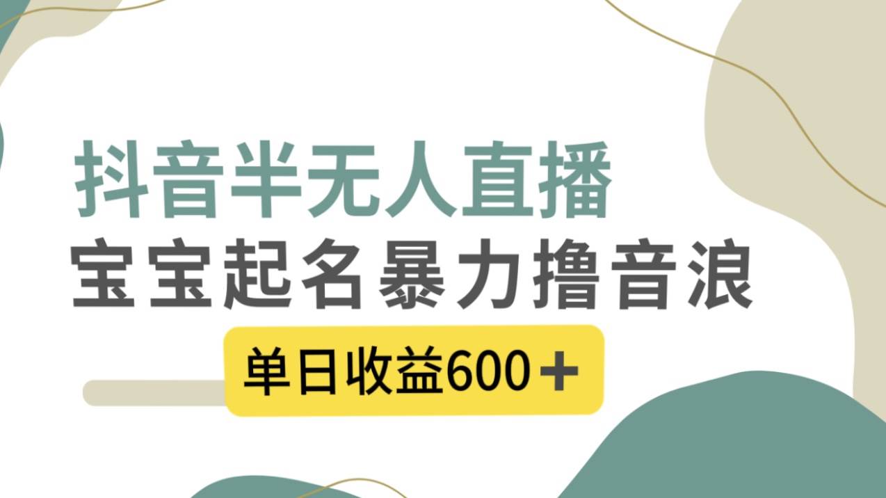 抖音半无人直播，宝宝起名，暴力撸音浪，单日收益600+瀚萌资源网-网赚网-网赚项目网-虚拟资源网-国学资源网-易学资源网-本站有全网最新网赚项目-易学课程资源-中医课程资源的在线下载网站！瀚萌资源网