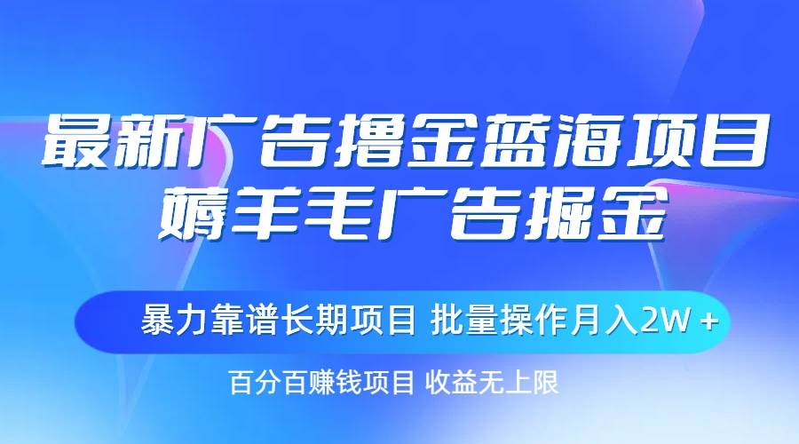 最新广告撸金蓝海项目，薅羊毛广告掘金 长期项目 批量操作月入2W＋瀚萌资源网-网赚网-网赚项目网-虚拟资源网-国学资源网-易学资源网-本站有全网最新网赚项目-易学课程资源-中医课程资源的在线下载网站！瀚萌资源网