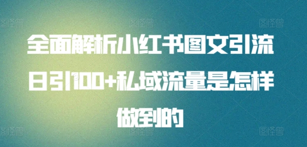 全面解析小红书图文引流日引100私域流量是怎样做到的瀚萌资源网-网赚网-网赚项目网-虚拟资源网-国学资源网-易学资源网-本站有全网最新网赚项目-易学课程资源-中医课程资源的在线下载网站！瀚萌资源网