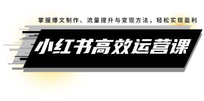 小红书高效运营课：掌握爆文制作、流量提升与变现方法，轻松实现盈利瀚萌资源网-网赚网-网赚项目网-虚拟资源网-国学资源网-易学资源网-本站有全网最新网赚项目-易学课程资源-中医课程资源的在线下载网站！瀚萌资源网