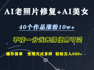 AI老照片修复+AI美女玩发  40个作品涨粉10w+  不花一分钱使用可灵  操作简单  变现方式多样话   轻松日去500+瀚萌资源网-网赚网-网赚项目网-虚拟资源网-国学资源网-易学资源网-本站有全网最新网赚项目-易学课程资源-中医课程资源的在线下载网站！瀚萌资源网