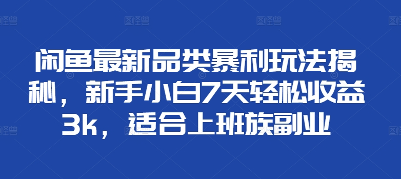 闲鱼最新品类暴利玩法揭秘，新手小白7天轻松赚3000+，适合上班族副业瀚萌资源网-网赚网-网赚项目网-虚拟资源网-国学资源网-易学资源网-本站有全网最新网赚项目-易学课程资源-中医课程资源的在线下载网站！瀚萌资源网