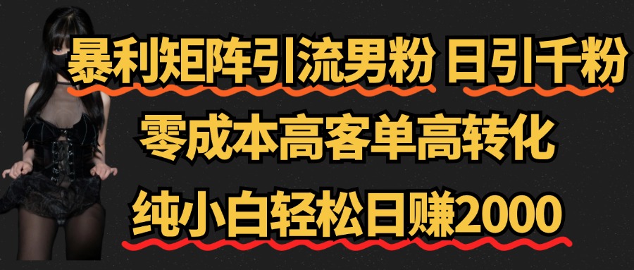 暴利矩阵引流男粉（日引千粉），零成本高客单高转化，纯小白轻松日赚2000+瀚萌资源网-网赚网-网赚项目网-虚拟资源网-国学资源网-易学资源网-本站有全网最新网赚项目-易学课程资源-中医课程资源的在线下载网站！瀚萌资源网