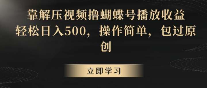 靠解压视频撸蝴蝶号播放收益，轻松日入500，操作简单，包过原创【揭秘】瀚萌资源网-网赚网-网赚项目网-虚拟资源网-国学资源网-易学资源网-本站有全网最新网赚项目-易学课程资源-中医课程资源的在线下载网站！瀚萌资源网