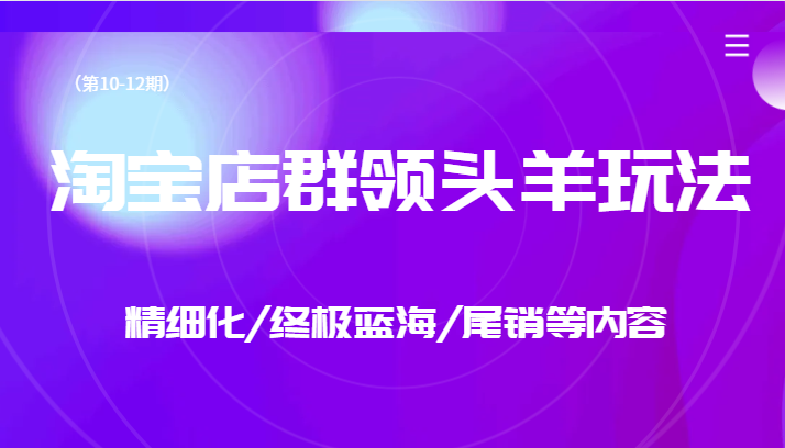 淘宝店群领头羊玩法，精细化/终极蓝海/尾销等内容-瀚萌资源网-网赚网-网赚项目网-虚拟资源网-国学资源网-易学资源网-本站有全网最新网赚项目-易学课程资源-中医课程资源的在线下载网站！瀚萌资源网