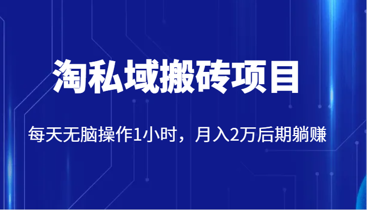 价值2980的淘私域搬砖项目，每天无脑操作1小时，月入2万后期躺赚瀚萌资源网-网赚网-网赚项目网-虚拟资源网-国学资源网-易学资源网-本站有全网最新网赚项目-易学课程资源-中医课程资源的在线下载网站！瀚萌资源网