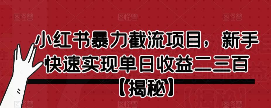 小红书暴力截流项目，新手快速实现单日收益二三百【仅揭秘】瀚萌资源网-网赚网-网赚项目网-虚拟资源网-国学资源网-易学资源网-本站有全网最新网赚项目-易学课程资源-中医课程资源的在线下载网站！瀚萌资源网