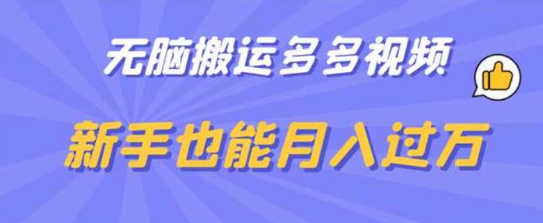 无脑搬运多多视频，新手也能月入过万【揭秘】瀚萌资源网-网赚网-网赚项目网-虚拟资源网-国学资源网-易学资源网-本站有全网最新网赚项目-易学课程资源-中医课程资源的在线下载网站！瀚萌资源网