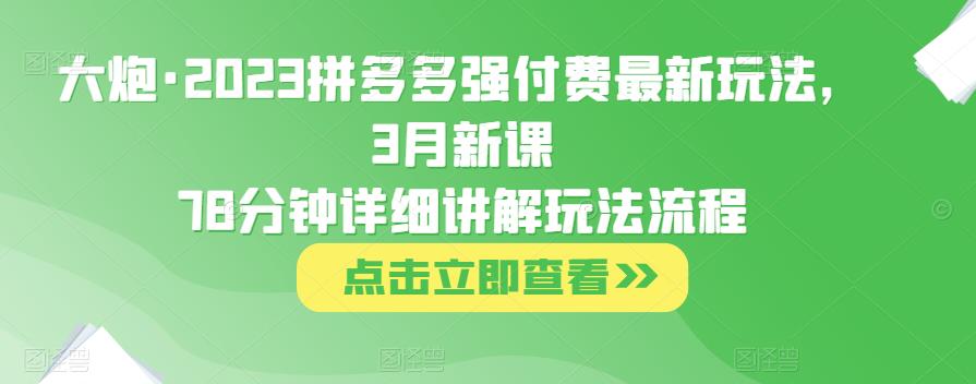 大炮·2023拼多多强付费最新玩法，3月新课​78分钟详细讲解玩法流程瀚萌资源网-网赚网-网赚项目网-虚拟资源网-国学资源网-易学资源网-本站有全网最新网赚项目-易学课程资源-中医课程资源的在线下载网站！瀚萌资源网