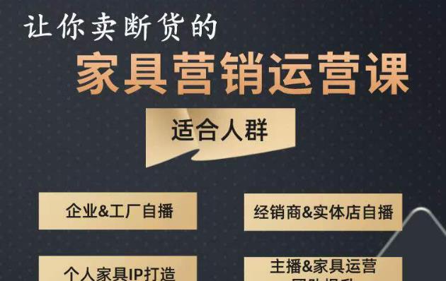 让你卖断货的家具营销运营课，打造高销量家具账号（短视频+直播+人物IP）瀚萌资源网-网赚网-网赚项目网-虚拟资源网-国学资源网-易学资源网-本站有全网最新网赚项目-易学课程资源-中医课程资源的在线下载网站！瀚萌资源网