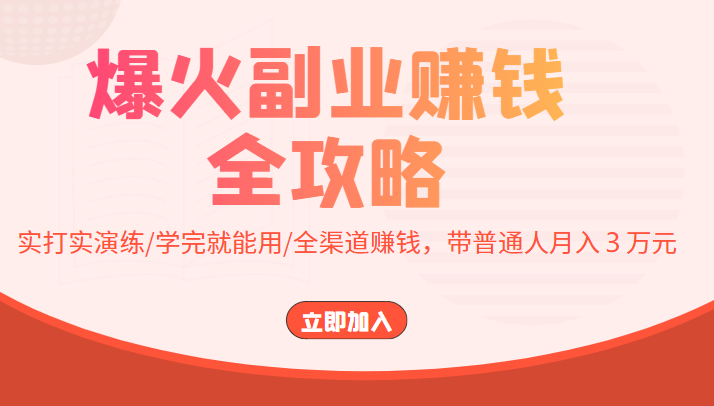 爆火副业赚钱全攻略：实打实演练/学完就能用/全渠道赚钱，带普通人月入３万元瀚萌资源网-网赚网-网赚项目网-虚拟资源网-国学资源网-易学资源网-本站有全网最新网赚项目-易学课程资源-中医课程资源的在线下载网站！瀚萌资源网