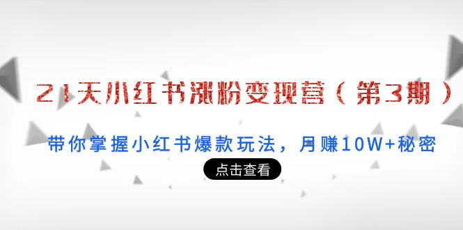 21天小红书涨粉变现营：带你掌握小红书爆款玩法，月赚10W+秘密瀚萌资源网-网赚网-网赚项目网-虚拟资源网-国学资源网-易学资源网-本站有全网最新网赚项目-易学课程资源-中医课程资源的在线下载网站！瀚萌资源网