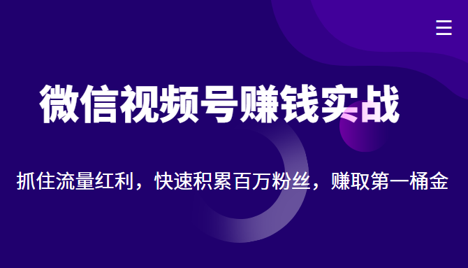 微信视频号赚钱实战：抓住流量红利，快速积累百万粉丝，赚取你的第一桶金瀚萌资源网-网赚网-网赚项目网-虚拟资源网-国学资源网-易学资源网-本站有全网最新网赚项目-易学课程资源-中医课程资源的在线下载网站！瀚萌资源网