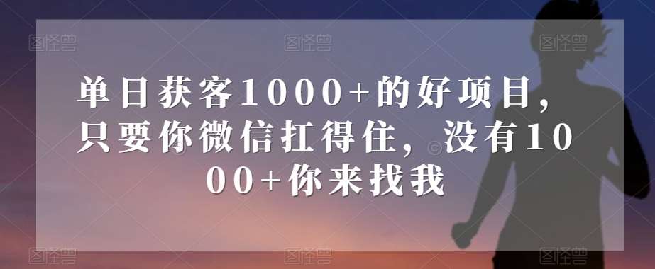 单日获客1000+的好项目，只要你微信扛得住，没有1000+你来找我【揭秘】瀚萌资源网-网赚网-网赚项目网-虚拟资源网-国学资源网-易学资源网-本站有全网最新网赚项目-易学课程资源-中医课程资源的在线下载网站！瀚萌资源网