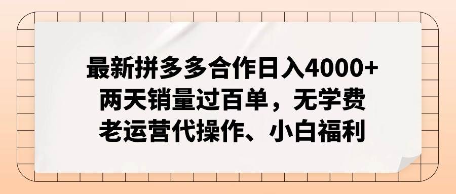 （12869期）拼多多最新合作日入4000+两天销量过百单，无学费、老运营代操作、小白福利-瀚萌资源网-网赚网-网赚项目网-虚拟资源网-国学资源网-易学资源网-本站有全网最新网赚项目-易学课程资源-中医课程资源的在线下载网站！瀚萌资源网