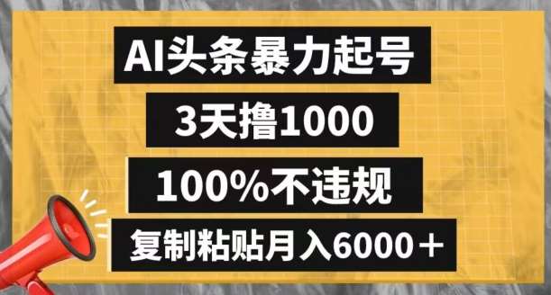 AI头条暴力起号，3天撸1000,100%不违规，复制粘贴月入6000＋【揭秘】瀚萌资源网-网赚网-网赚项目网-虚拟资源网-国学资源网-易学资源网-本站有全网最新网赚项目-易学课程资源-中医课程资源的在线下载网站！瀚萌资源网