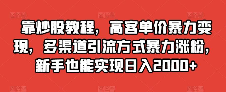 靠炒股教程，高客单价暴力变现，多渠道引流方式暴力涨粉，新手也能实现日入2000+【揭秘】瀚萌资源网-网赚网-网赚项目网-虚拟资源网-国学资源网-易学资源网-本站有全网最新网赚项目-易学课程资源-中医课程资源的在线下载网站！瀚萌资源网