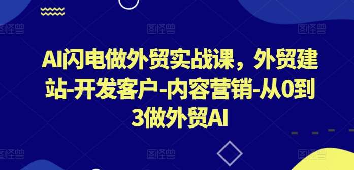 AI闪电做外贸实战课，​外贸建站-开发客户-内容营销-从0到3做外贸AI（更新）瀚萌资源网-网赚网-网赚项目网-虚拟资源网-国学资源网-易学资源网-本站有全网最新网赚项目-易学课程资源-中医课程资源的在线下载网站！瀚萌资源网