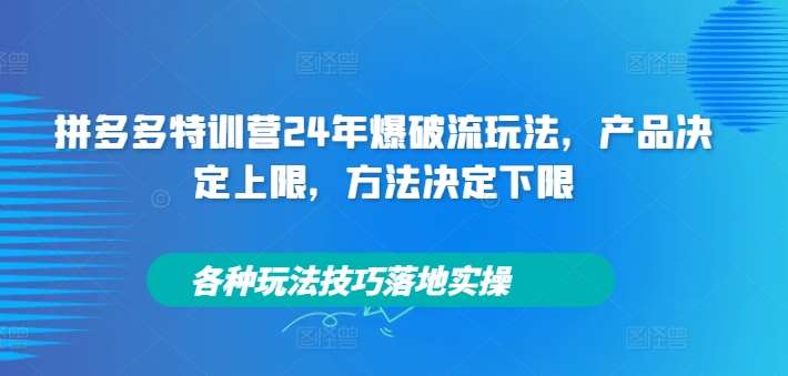 拼多多特训营24年爆破流玩法，产品决定上限，方法决定下限，各种玩法技巧落地实操瀚萌资源网-网赚网-网赚项目网-虚拟资源网-国学资源网-易学资源网-本站有全网最新网赚项目-易学课程资源-中医课程资源的在线下载网站！瀚萌资源网