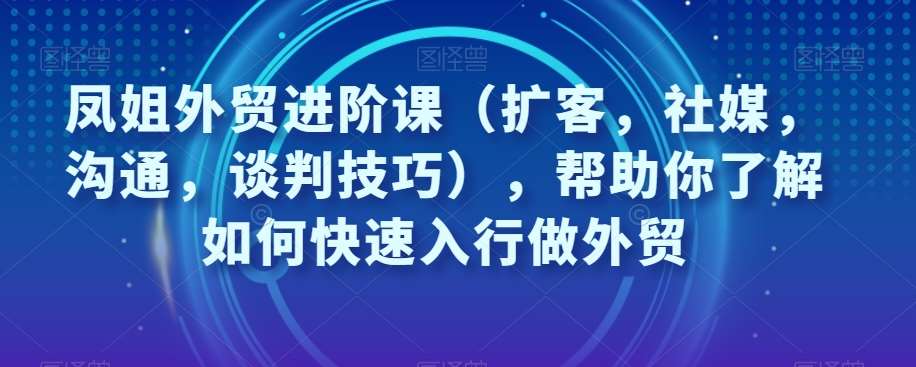 凤姐外贸进阶课（扩客，社媒，沟通，谈判技巧），帮助你了解如何快速入行做外贸瀚萌资源网-网赚网-网赚项目网-虚拟资源网-国学资源网-易学资源网-本站有全网最新网赚项目-易学课程资源-中医课程资源的在线下载网站！瀚萌资源网