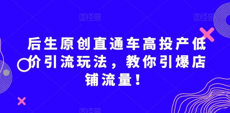 后生原创直通车高投产低价引流玩法，教你引爆店铺流量！瀚萌资源网-网赚网-网赚项目网-虚拟资源网-国学资源网-易学资源网-本站有全网最新网赚项目-易学课程资源-中医课程资源的在线下载网站！瀚萌资源网