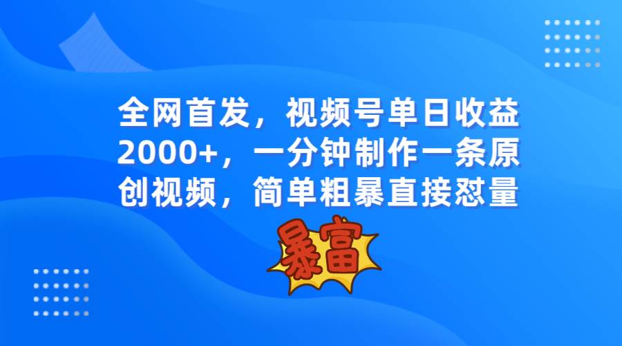 全网首发，视频号单日收益2000+，一分钟制作一条原创视频，简单粗暴瀚萌资源网-网赚网-网赚项目网-虚拟资源网-国学资源网-易学资源网-本站有全网最新网赚项目-易学课程资源-中医课程资源的在线下载网站！瀚萌资源网