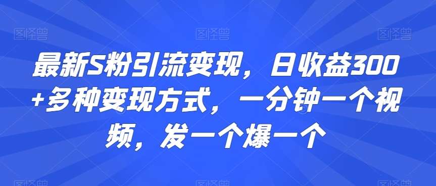 最新S粉引流变现,日收益300+多种变现方式,一分钟一个视频,发一个爆一个【揭秘】瀚萌资源网-网赚网-网赚项目网-虚拟资源网-国学资源网-易学资源网-本站有全网最新网赚项目-易学课程资源-中医课程资源的在线下载网站!瀚萌资源网