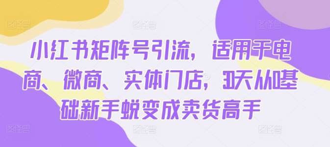 小红书矩阵号引流，适用于电商、微商、实体门店，30天从0基础新手蜕变成卖货高手瀚萌资源网-网赚网-网赚项目网-虚拟资源网-国学资源网-易学资源网-本站有全网最新网赚项目-易学课程资源-中医课程资源的在线下载网站！瀚萌资源网