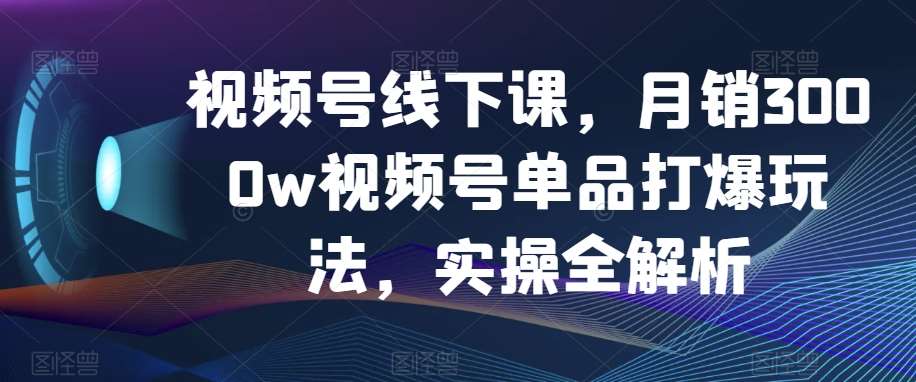 视频号线下课，月销3000w视频号单品打爆玩法，实操全解析瀚萌资源网-网赚网-网赚项目网-虚拟资源网-国学资源网-易学资源网-本站有全网最新网赚项目-易学课程资源-中医课程资源的在线下载网站！瀚萌资源网