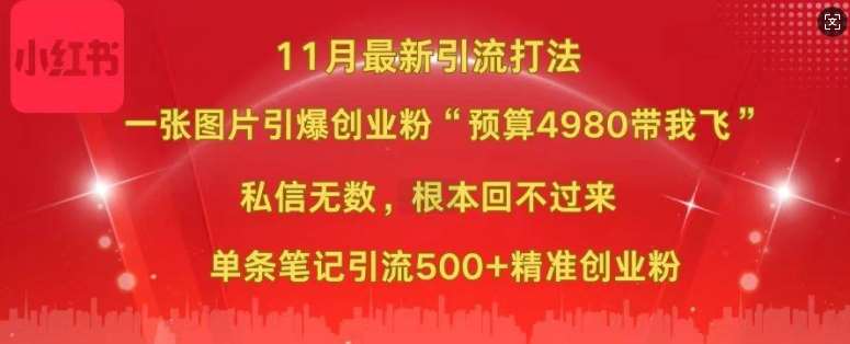 小红书11月最新图片打粉，一张图片引爆创业粉，“预算4980带我飞”，单条引流500+精准创业粉-瀚萌资源网