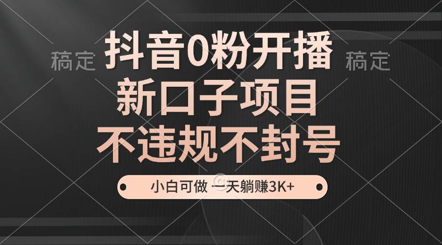 （13301期）抖音0粉开播，新口子项目，不违规不封号，小白可做，一天躺赚3K+-瀚萌资源网