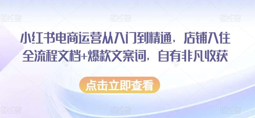 小红书电商运营从入门到精通，店铺入住全流程文档+爆款文案词，自有非凡收获瀚萌资源网-网赚网-网赚项目网-虚拟资源网-国学资源网-易学资源网-本站有全网最新网赚项目-易学课程资源-中医课程资源的在线下载网站！瀚萌资源网