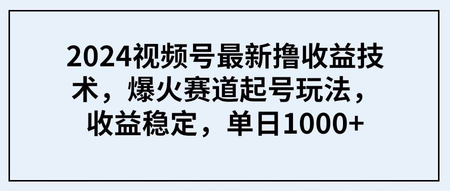 2024视频号最新撸收益技术，爆火赛道起号玩法，收益稳定，单日1000+瀚萌资源网-网赚网-网赚项目网-虚拟资源网-国学资源网-易学资源网-本站有全网最新网赚项目-易学课程资源-中医课程资源的在线下载网站！瀚萌资源网