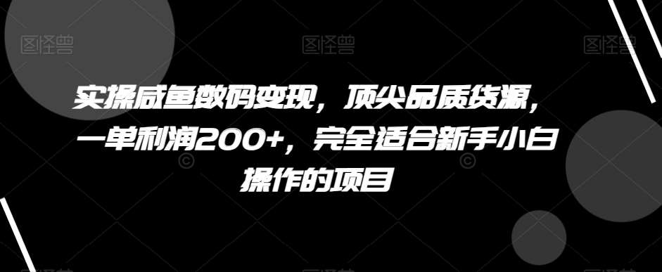 实操咸鱼数码变现，顶尖品质货源，一单利润200+，完全适合新手小白操作的项目【揭秘】瀚萌资源网-网赚网-网赚项目网-虚拟资源网-国学资源网-易学资源网-本站有全网最新网赚项目-易学课程资源-中医课程资源的在线下载网站！瀚萌资源网