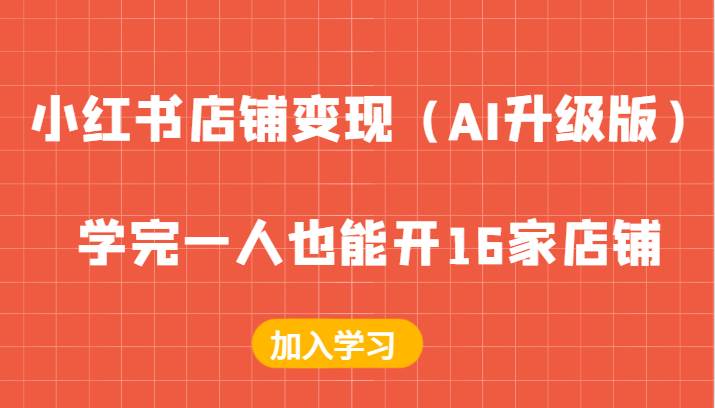 小红书店铺变现（AI升级版），学完一人也能开16家店铺-瀚萌资源网-网赚网-网赚项目网-虚拟资源网-国学资源网-易学资源网-本站有全网最新网赚项目-易学课程资源-中医课程资源的在线下载网站！瀚萌资源网