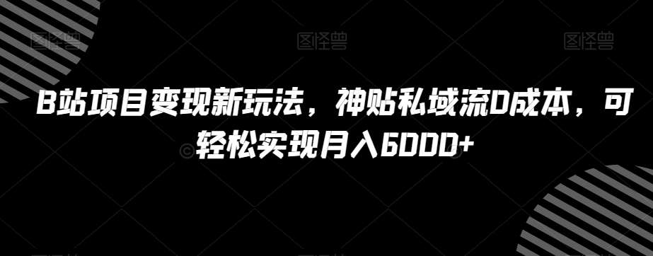 B站项目变现新玩法，神贴私域流0成本，可轻松实现月入6000+【揭秘】瀚萌资源网-网赚网-网赚项目网-虚拟资源网-国学资源网-易学资源网-本站有全网最新网赚项目-易学课程资源-中医课程资源的在线下载网站！瀚萌资源网