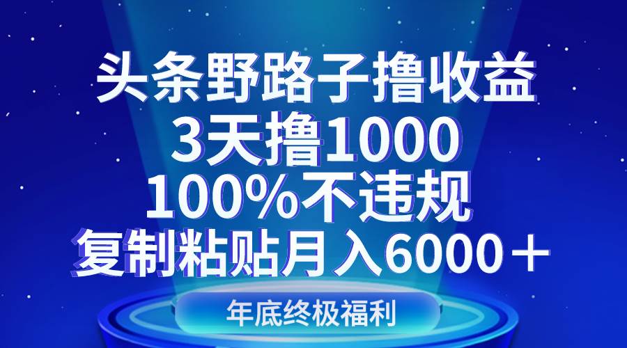 头条野路子撸收益，3天撸1000，100%不违规，复制粘贴月入6000＋-瀚萌资源网-网赚网-网赚项目网-虚拟资源网-国学资源网-易学资源网-本站有全网最新网赚项目-易学课程资源-中医课程资源的在线下载网站！瀚萌资源网