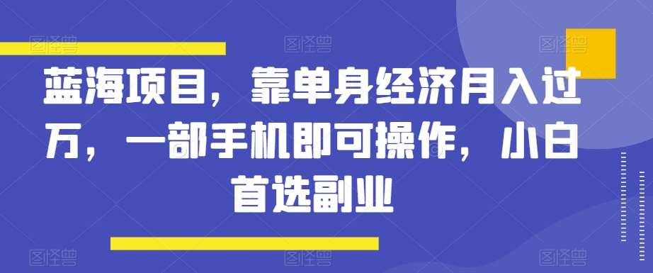 蓝海项目，靠单身经济月入过万，一部手机即可操作，小白首选副业【揭秘】瀚萌资源网-网赚网-网赚项目网-虚拟资源网-国学资源网-易学资源网-本站有全网最新网赚项目-易学课程资源-中医课程资源的在线下载网站！瀚萌资源网