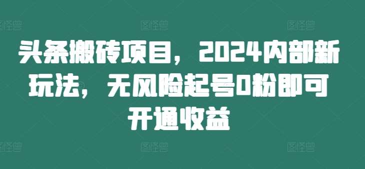 头条搬砖项目，2024内部新玩法，无风险起号0粉即可开通收益瀚萌资源网-网赚网-网赚项目网-虚拟资源网-国学资源网-易学资源网-本站有全网最新网赚项目-易学课程资源-中医课程资源的在线下载网站！瀚萌资源网