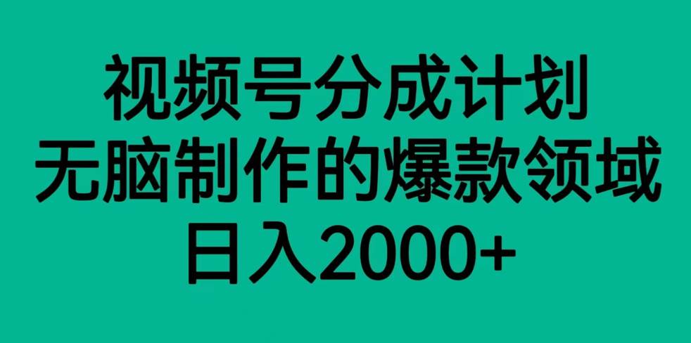 视频号分成计划，轻松无脑制作的爆款领域，日入2000+-瀚萌资源网-网赚网-网赚项目网-虚拟资源网-国学资源网-易学资源网-本站有全网最新网赚项目-易学课程资源-中医课程资源的在线下载网站！瀚萌资源网