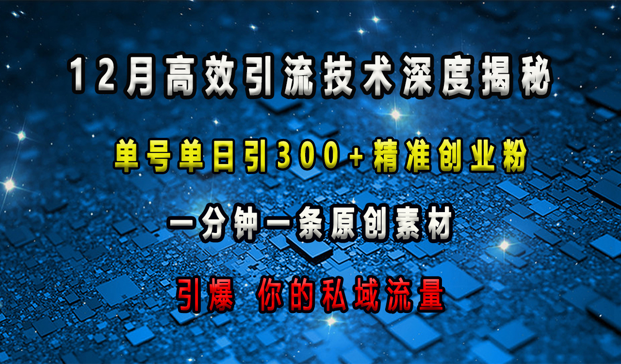 12月高效引流技术深度揭秘 ，单号单日引300+精准创业粉，一分钟一条原创素材，引爆你的私域流量瀚萌资源网-网赚网-网赚项目网-虚拟资源网-国学资源网-易学资源网-本站有全网最新网赚项目-易学课程资源-中医课程资源的在线下载网站！瀚萌资源网